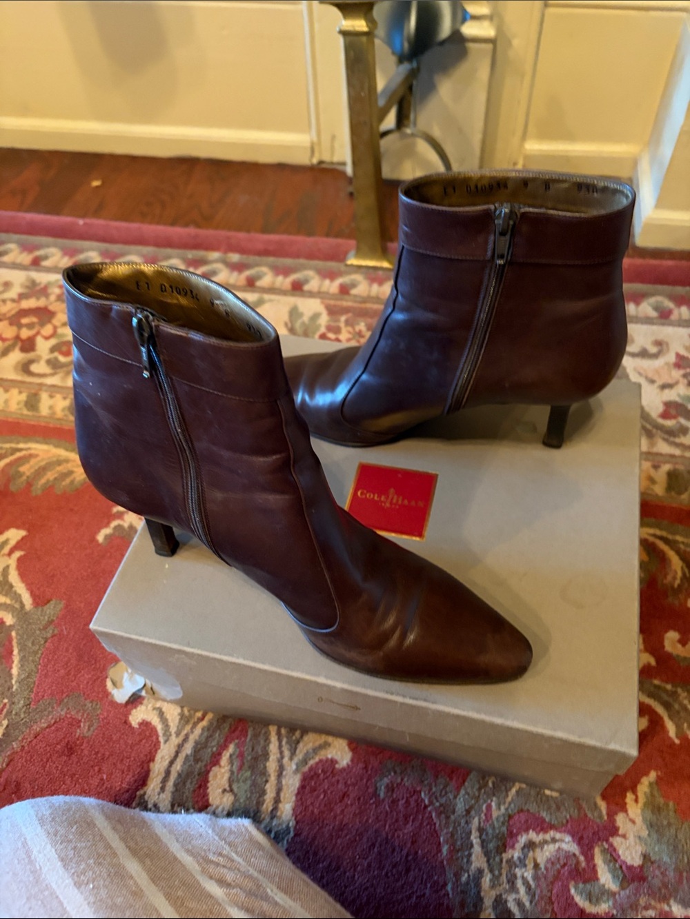 Cole Haan Brown Leather Pointed-Toe Ankle Booties